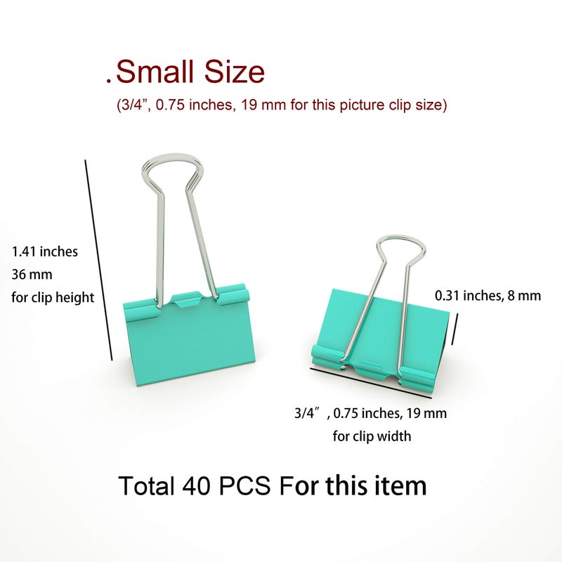 Nctinystore Binder Clips Small Metal Clamp 0.75 inch / 19 mm (Light-Green, 40-PCS) - Image 2